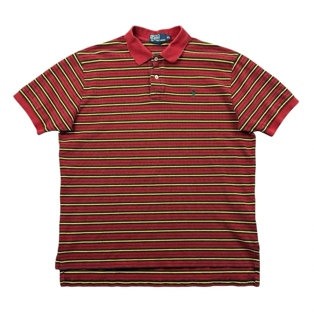 Vintage Polo Ralph Lauren‎ Polo Shirt Men's XL Red Striped Preppy Pony Golf Work